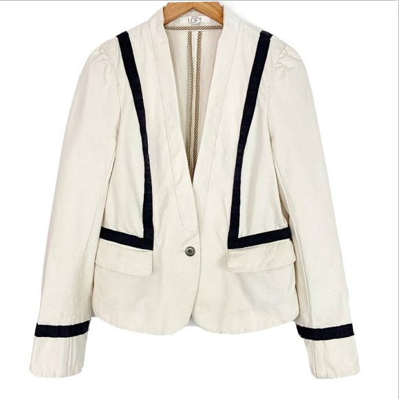LOFT Jackets & Blazers - Loft Blazer Jacket Cream Navy Size 12